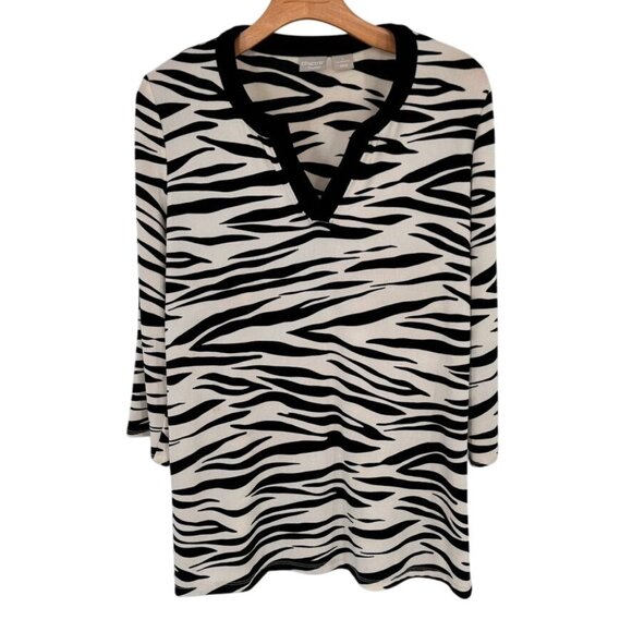 Chicos 1 Travelers Zebra Print V-Neck Tunic Womens Top Size medium - Picture 1 of 13